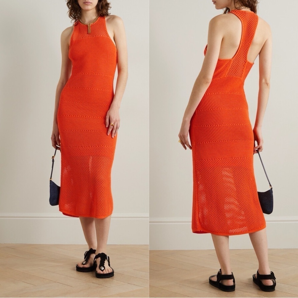 A.L.C Roland Orange Crocheted Cotton Midi Dress XS